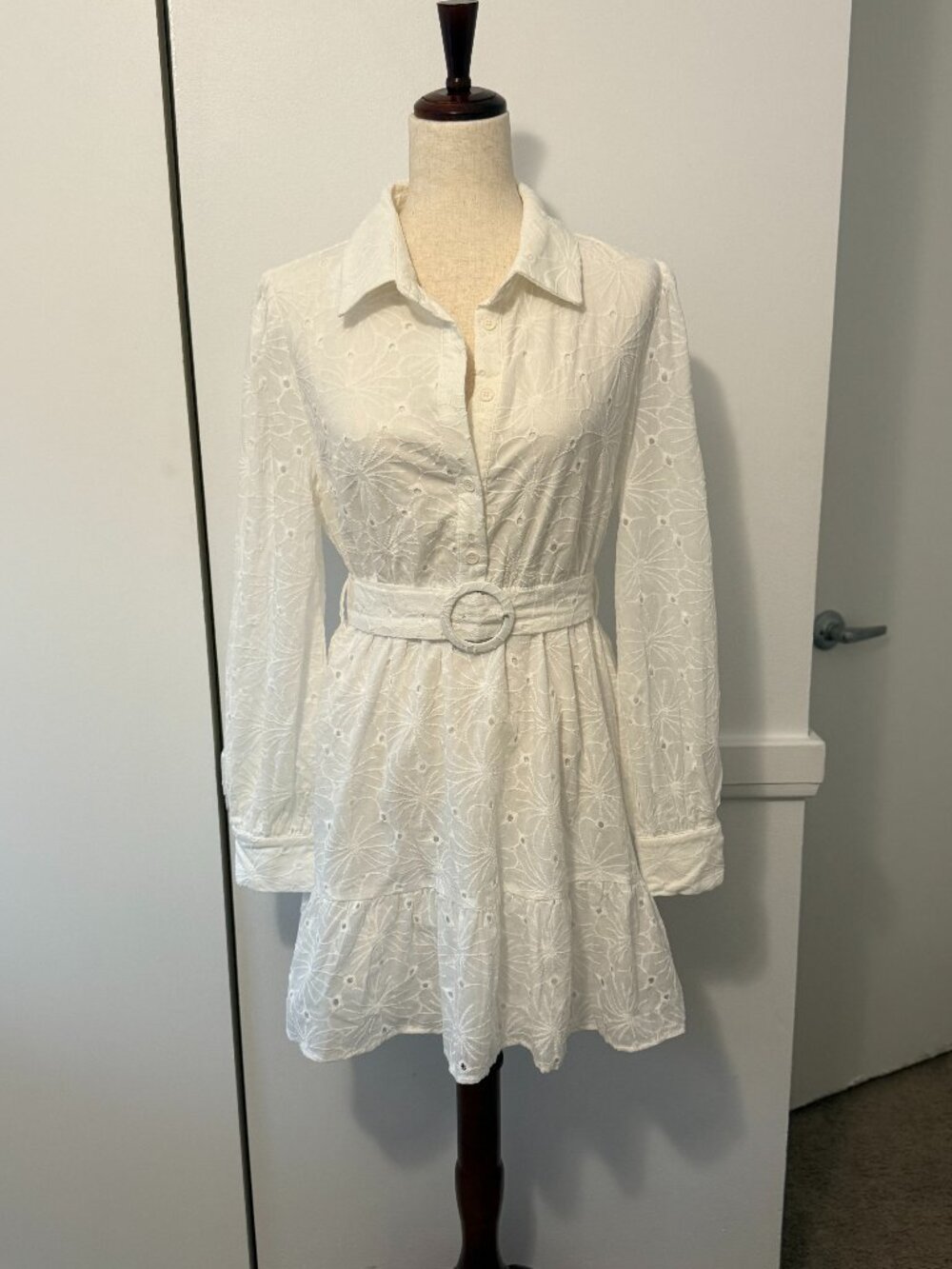 Petal & Pup White Eyelet Collared Mini Dress with Belt